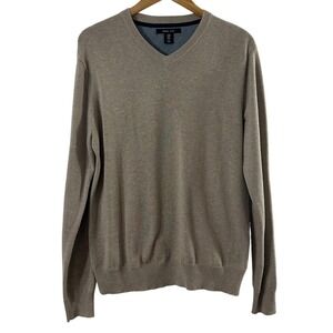Mark Law Mens Tan Beige 100% Cotton V-Neck Sweater Size Medium RN 75343